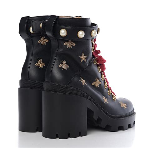 boots gucci bee|GUCCI Calfskin Bee Star Embroidered Lace Up Combat Ankle Boots .